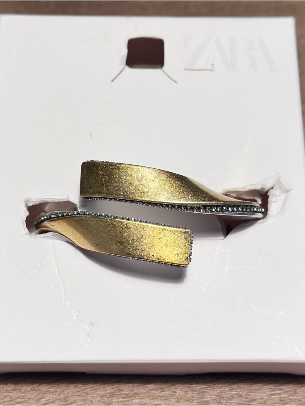 Zara Gold and Silver Tone Hinged Cuff Bracelet with Crystal Trim - Picture 3 of 7